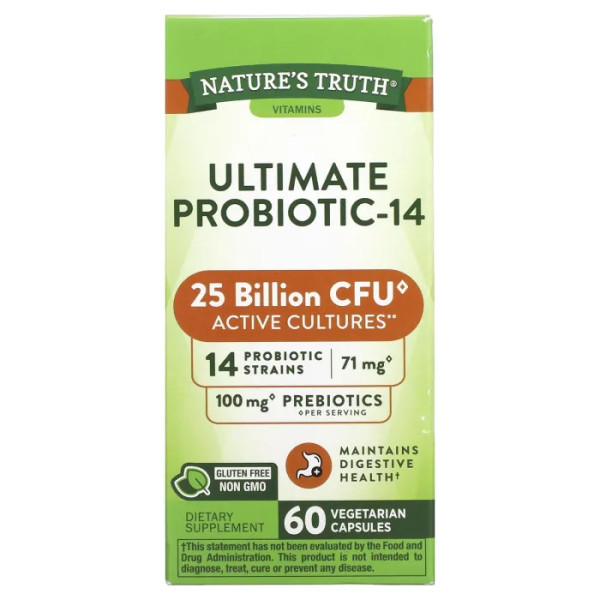 Пробіотики, Ultimate Probiotic-14, Nature's Truth, 25 млрд, 60 вегетаріанських капсул