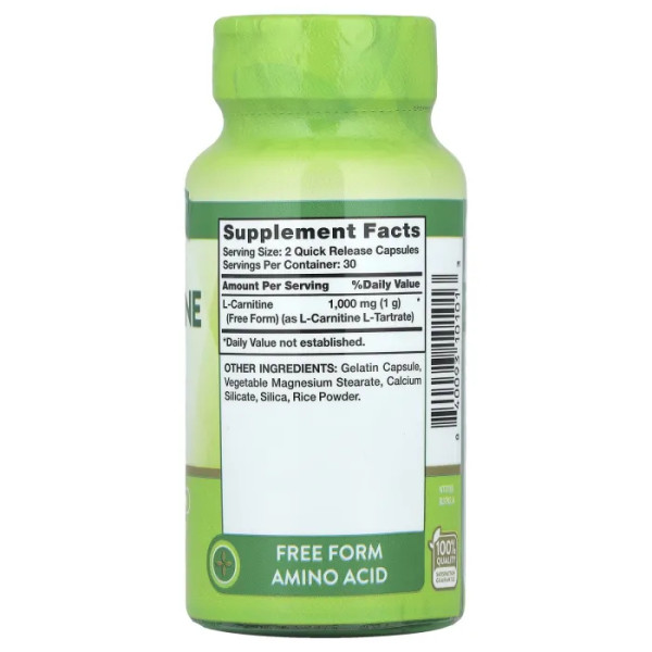 L-карнітин, L-Carnitine, Nature's Truth, мега сила, 1000 мг, 60 капсул швидкого вивільнення (500 мг на капсулу)