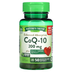 Коэнзим Q10 200 мг, Nature's Truth CoQ-10, повышенная абсорбция 50 гелевых капсул быстрого высвобождения