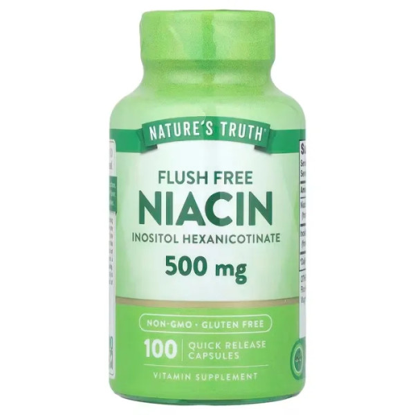 Ніацин, Flush Free Niacin, Nature's Truth, 500 мг, 100 капсул швидкого вивільнення