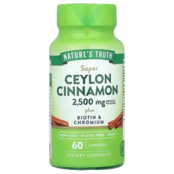 Кориця цейлонська, Super Ceylon Cinnamon, Nature's Truth, 2500 мг, 60 вегетаріанських капсул (1250 мг у капсулі)