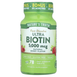 Биотин 5000 мкг быстрорастворимый вкус ягоды, Nature's Truth Ultra Biotin, 78 таблеток