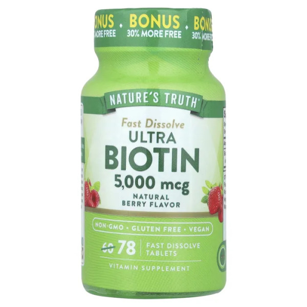 Біотин, Ultra Biotin, Nature's Truth, смак ягід, 5000 мкг, 78 швидкорозчинних таблеток