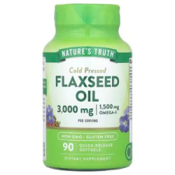 Льняное масло 3000 мг, Flaxseed Oil Nature's Truth, 90 гелевых капсул быстрого высвобождения