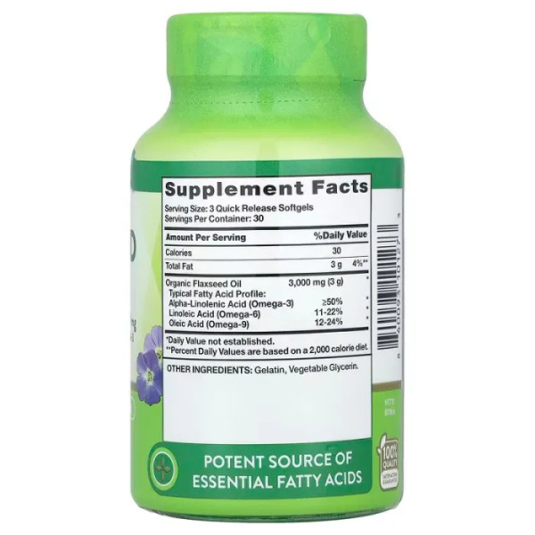 Лляна олія, Flaxseed Oil, Nature's Truth, 3000 мг, 90 гелевих капсул швидкого вивільнення (1000 мг в одній гелевій капсулі)