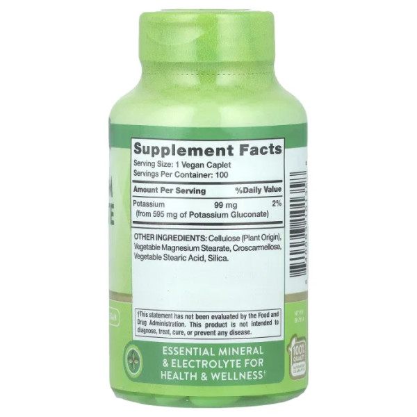 Калій глюконат, Potassium Gluconate, Nature's Truth, 595 мг, 100 каплет