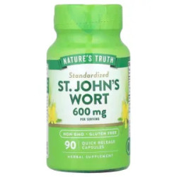 Звіробій 600 мг, стандартизований екстракт, Standardized St. John's Wort Nature's Truth, швидке вивільнення, 90 капсул, 300 мг у капсулі