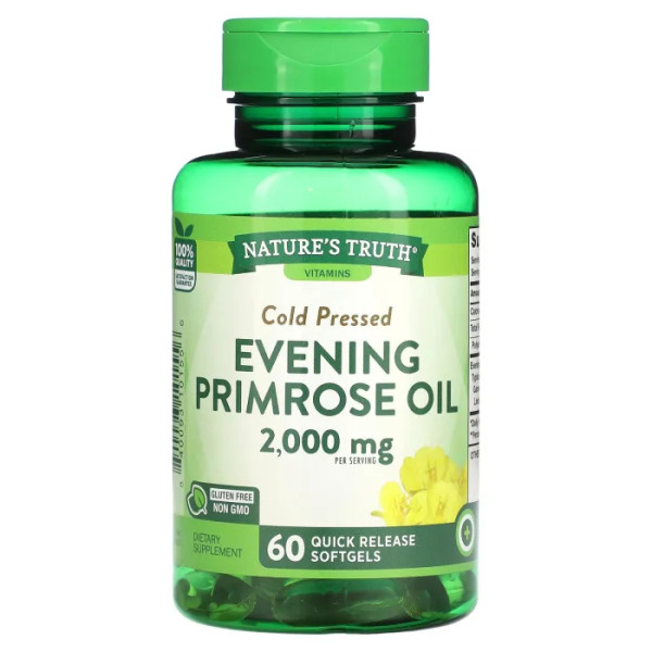 Олія вечірньої примули, Evening Primrose Oil, Cold Pressed, Nature's Truth, холодного віджиму, 2000 мг, 60 гелевих капсул швидкого вивільнення (1000 мг у кожній гелевій капсулі)