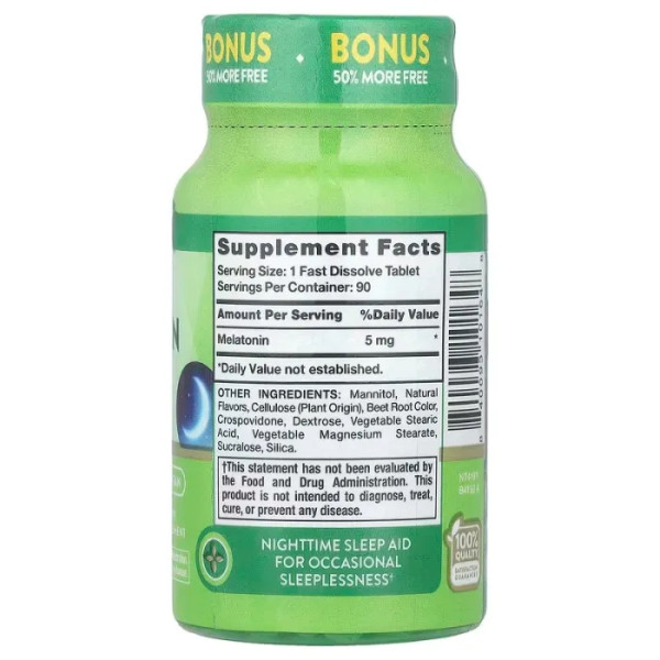 Мелатонін, Melatonin, Nature's Truth, смак ягід, 5 мг, 90 швидко розчинних таблеток