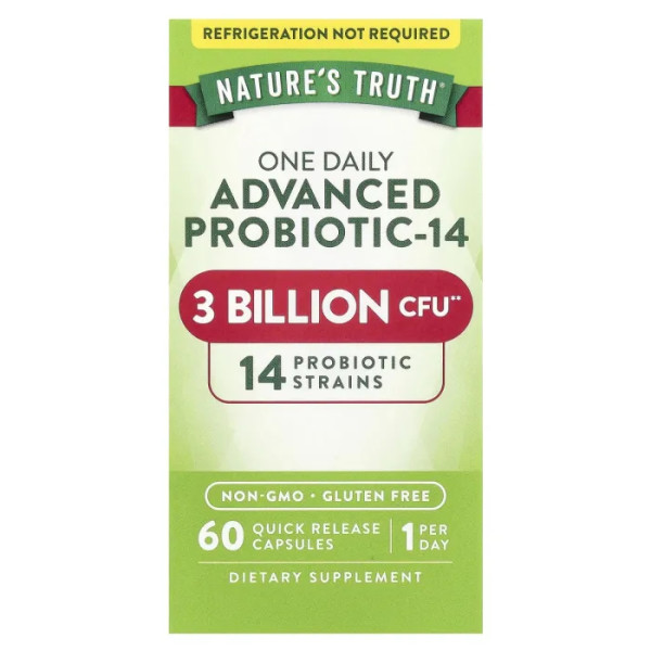 Пробіотики, One Daily Advanced Probiotic-14, Nature's Truth, 3 мільярди КУО, 60 капсул швидкого вивільнення