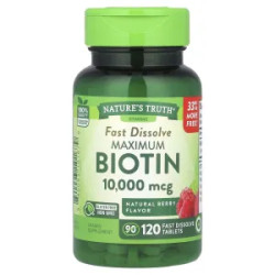 Біотин 10000 мкг, Maximum Biotin Nature's Truth, смак ягоди, 120 швидкорозчинних таблеток