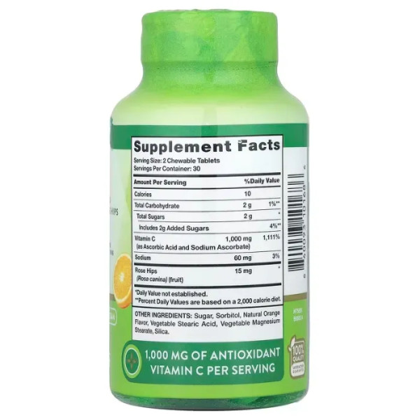 Вітамін С із шипшиною, Chewable Vitamin C, Nature's Truth, смак апельсина, 1000 мг, 60 жувальних таблеток (500 мг у таблетці)
