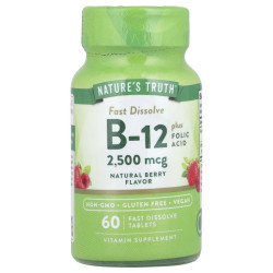Витамин B12 с фолиевой кислотой 2500 мкг быстрорастворимый, Vitamin B-12 Nature's Truth, вкус ягоды 60 таблеток