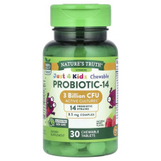 Пробіотик для дітей жувальні, смак ягоди, Nature's Truth Just 4 Kidz Chewable Probiotic-14, 30 жувальних таблеток (3 млрд КУО)