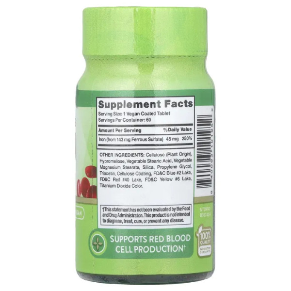 Залізо, Slow Release Iron, Nature's Truth, повільного вивільнення, 45 мг, 60 таблеток