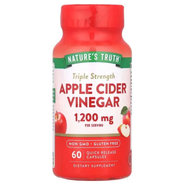 Яблучний оцет, потрійна сила, Triple Strength Apple Cider Vinegar, Nature's Truth, 1200 мг, 60 капсул швидкого вивільнення (600 мг на капсулу)