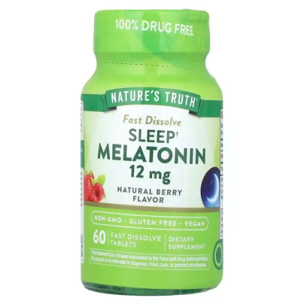Мелатонін для сну, Sleep Melatonin, Nature's Truth, смак ягід, 12 мг, 60 швидкорозчинних таблеток