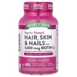 Витамины для волос кожи и ногтей с биотином, Nature's Truth Hair, Skin & Nails with Biotin, 165 гелевых капсул быстрого высвобождения