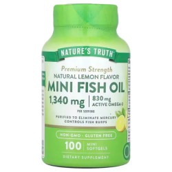 Риб'ячий жир міні-капсули 1340 мг, Mini Fish Oil Nature's Truth, смак лимон 100 міні-гелевих капсул (670 мг у капсулі)