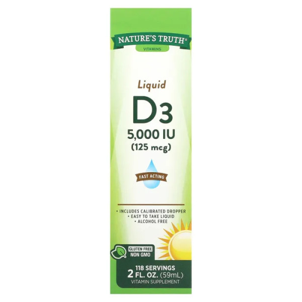 Вітамін D3, Liquid D3, Vitamins, Nature's Truth, рідкий, 125 мкг (5000 МО), 59 мл