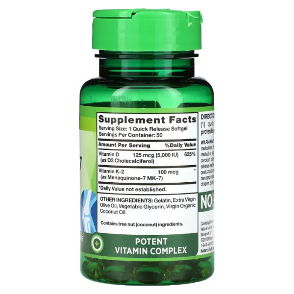 Вітамін К-2, MK-7, Ultra K-2 + MK-7, Nature's Truth, 100 мкг, 50 гелевих капсул швидкого вивільнення