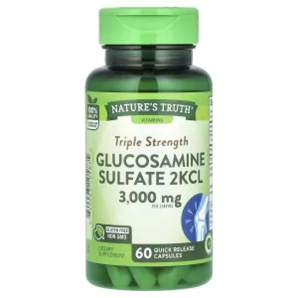 Глюкозамін сульфат 2KCL, Glucosamine Sulfate 2KCL, Nature's Truth, потрійна сила, 3000 мг, 60 капсул швидкого вивільнення (1000 мг у капсулі)
