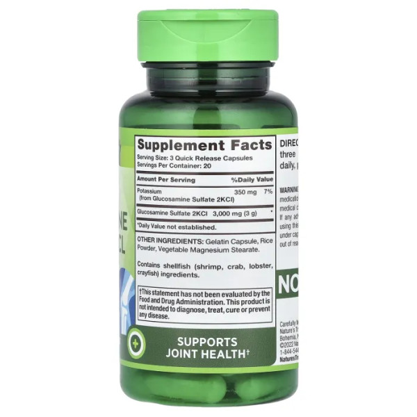 Глюкозамін сульфат 2KCL, Glucosamine Sulfate 2KCL, Nature's Truth, потрійна сила, 3000 мг, 60 капсул швидкого вивільнення (1000 мг у капсулі)