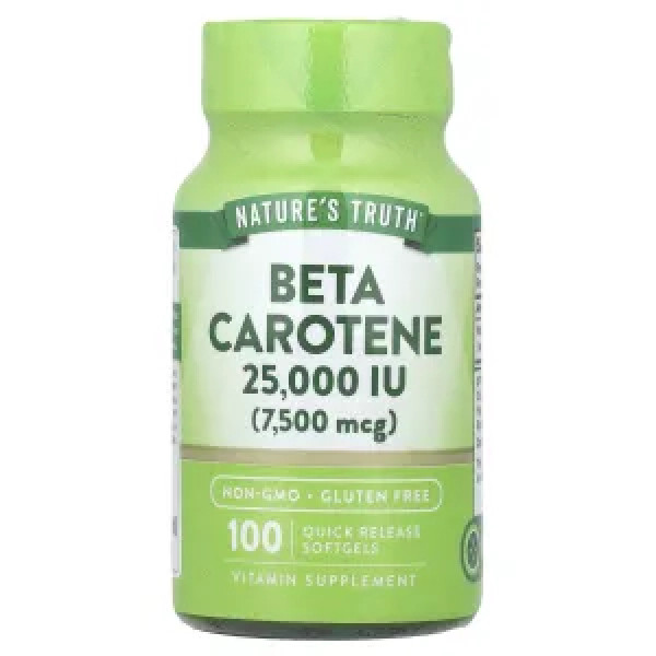 Бета-каротин, Beta Carotene, Nature's Truth, 25 000 МО (7 500 мкг), 100 гелевих капсул швидкого вивільнення