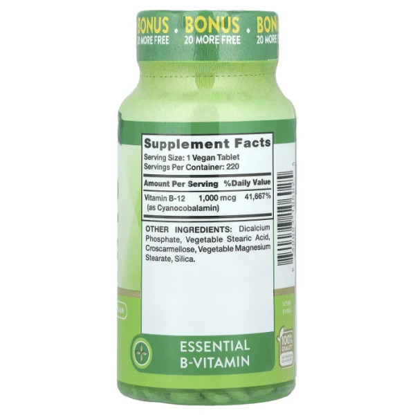Вітамін B-12, Vitamin B-12, Nature's Truth, 1000 мкг, 220 таблеток