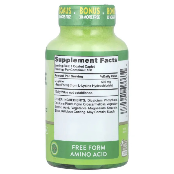 L-лізин, L-Lysine, Nature's Truth, 500 мг, 130 каплет, покритих оболонкою