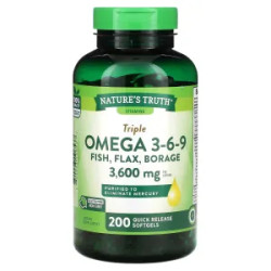 Омега 3-6-9 3600 мг, Triple Omega 3-6-9 Nature's Truth, 200 гелевих капсул швидкого вивільнення