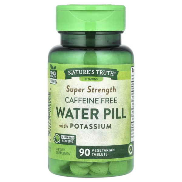 Підтримка балансу рідини, Super Strength Water Pill, Nature's Truth, з калієм без кофеїну, 90 вегетаріанських таблеток