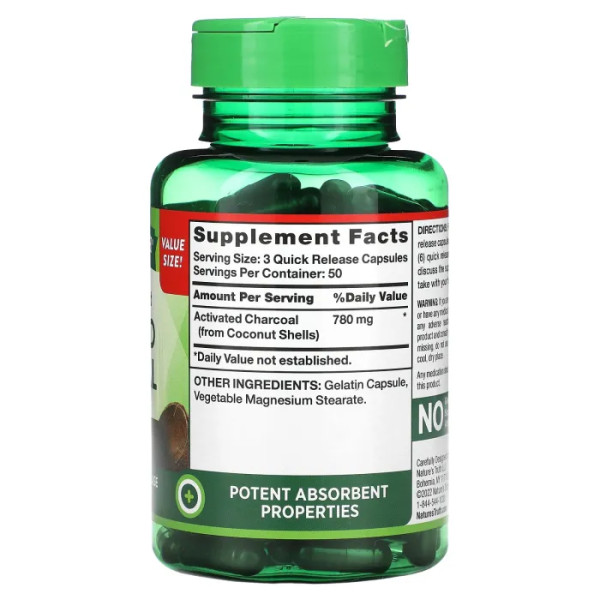 Активоване вугілля зі шкаралупи кокосу, Premium Coconut Activated Charcoal, Vitamins, Nature's Truth, 780 мг, 150 капсул швидкого вивільнення (260 мг на капсулу)