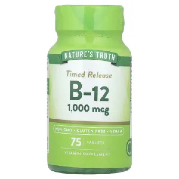 Вітамін B-12, Time Release Vitamin B-12, Nature's Truth, уповільненої дії, 1000 мкг, 75 таблеток