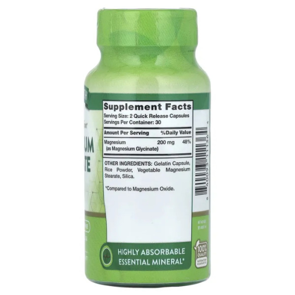 Магній гліцинат, Magnesium Glycinate, Nature's Truth, хелатний, 60 капсул швидкого вивільнення