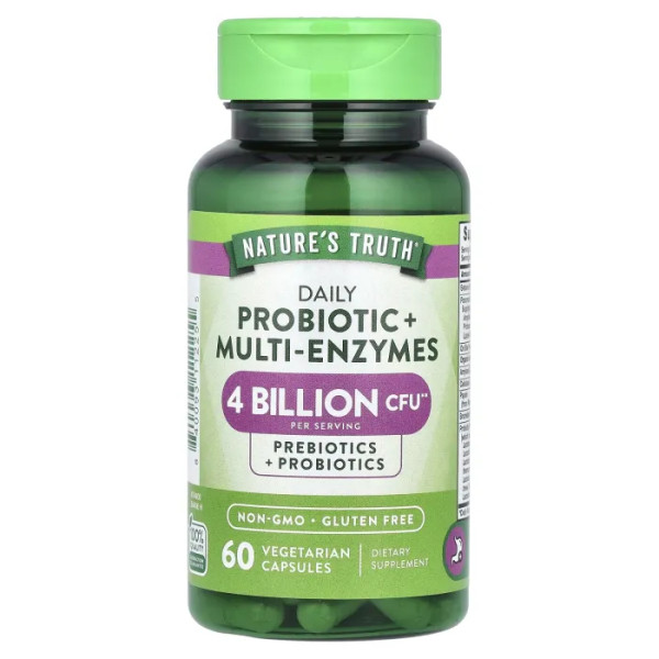 Пробіотики + ферменти, Daily Probiotic + Multi-Enzymes, Nature's Truth, щоденні, 60 вегетаріанських капсул