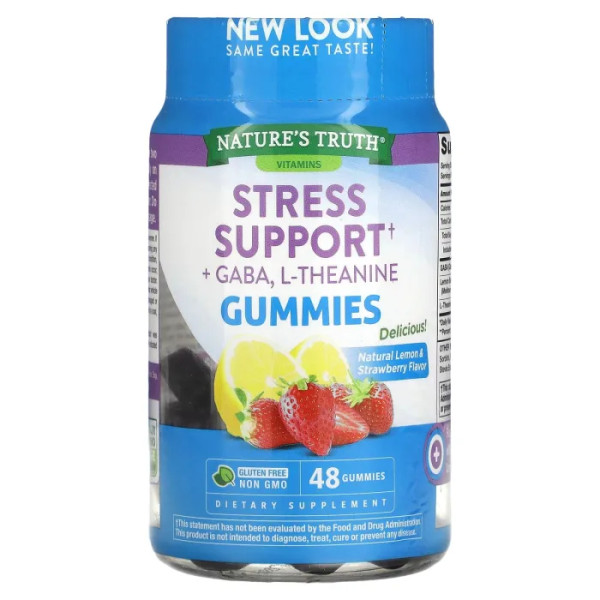 Підтримка при стресі, Stress Support+, Nature's Truth, з ГАМК та L-теаніном, смак лимон та полуниця, 48 жувальних цукерок