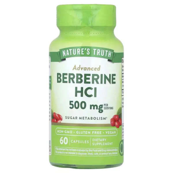 Берберін, Advanced Berberine, Nature's Truth, 500 мг, 60 вегетаріанських капсул (250 мг у капсулі)