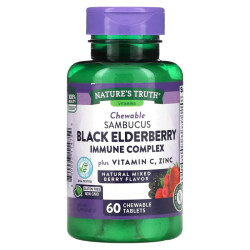 Черная бузина с витамином C и цинком, Sambucus Black Elderberry Immune Complex Nature's Truth, вкус смесь ягод 60 жевательных таблеток