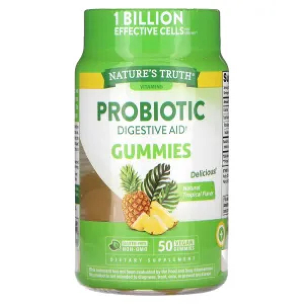 Пробіотик для покращення травлення, Probiotic Digestive Aid Gummies, Nature's Truth, смак тропік, 50 веганських жувальних цукерок