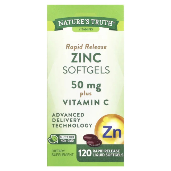 Цинк плюс вітамін C, Zinc Plus Vitamin C, Nature's Truth, 120 гелевих капсул швидкого вивільнення