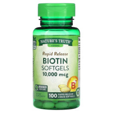 Біотин 10000 мкг, Nature's Truth Biotin, 100 гелевих капсул швидкого вивільнення