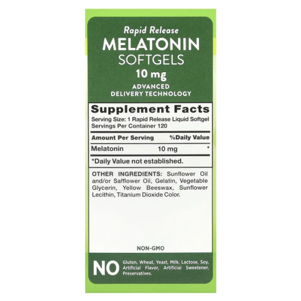 Мелатонін, Melatonin, Nature's Truth, 10 мг, 120 гелевих капсул швидкого вивільнення