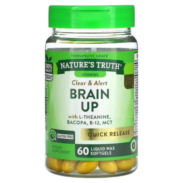 Підтримка мозку, Brain Up, Nature's Truth, з L-теаніном, бакопа, B-12, МСТ, 60 гелевих капсул