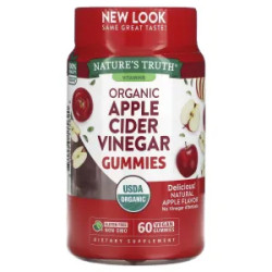 Яблучний оцет органік, Organic Apple Cider Vinegar Nature's Truth, смак яблуко, 60 веганських жувальних цукерок