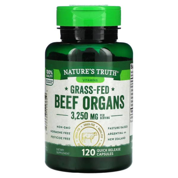 Яловичі органи, Grass-Fed Beef Organs, Nature's Truth, 3250 мг, 120 капсул швидкого вивільнення (650 мг на капсулу)