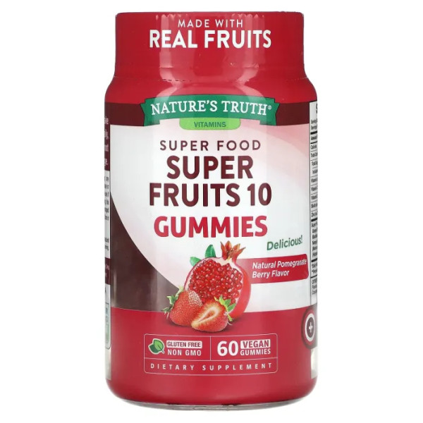 Суперфуд Фрукти, Super Fruits 10 Gummies, Nature's Truth, смак гранату, 60 веганських жувальних цукерок