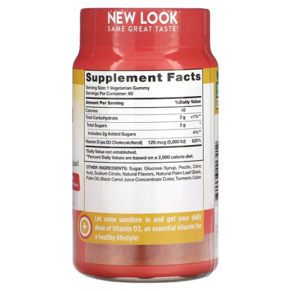 Вітамін D3, Vitamin D3, Nature's Truth, висока ефективність, смак персика, 5000 МО (125 мкг), 60 вегетаріанських жувальних цукерок