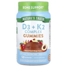 Вітаміни D3 та K2 жувальні смак персик та манго, Nature's Truth D3+K2 Complex Gummies, 50 жувальних цукерок