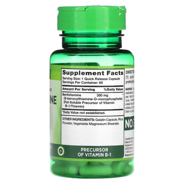 Бенфотіамін, Benfotiamine, Nature's Truth, 300 мг, 60 капсул швидкого вивільнення